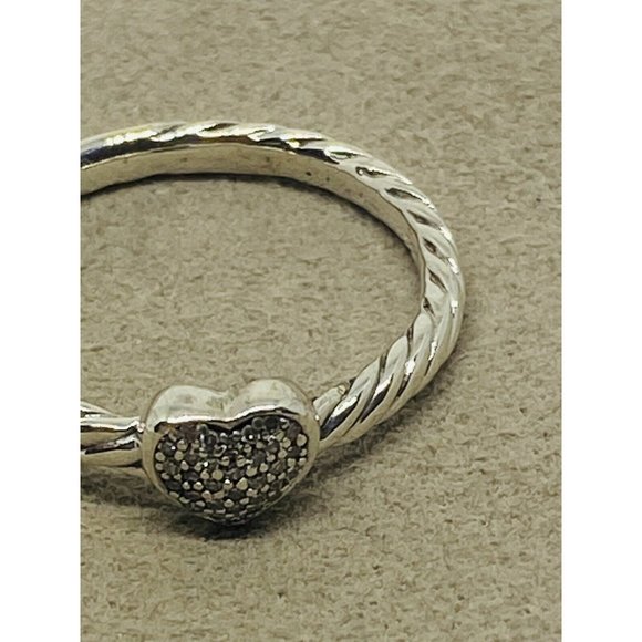 David Yurman Sterling Silver Classic Cable Heart Diamond Ring Size 7.25 - Picture 6 of 6